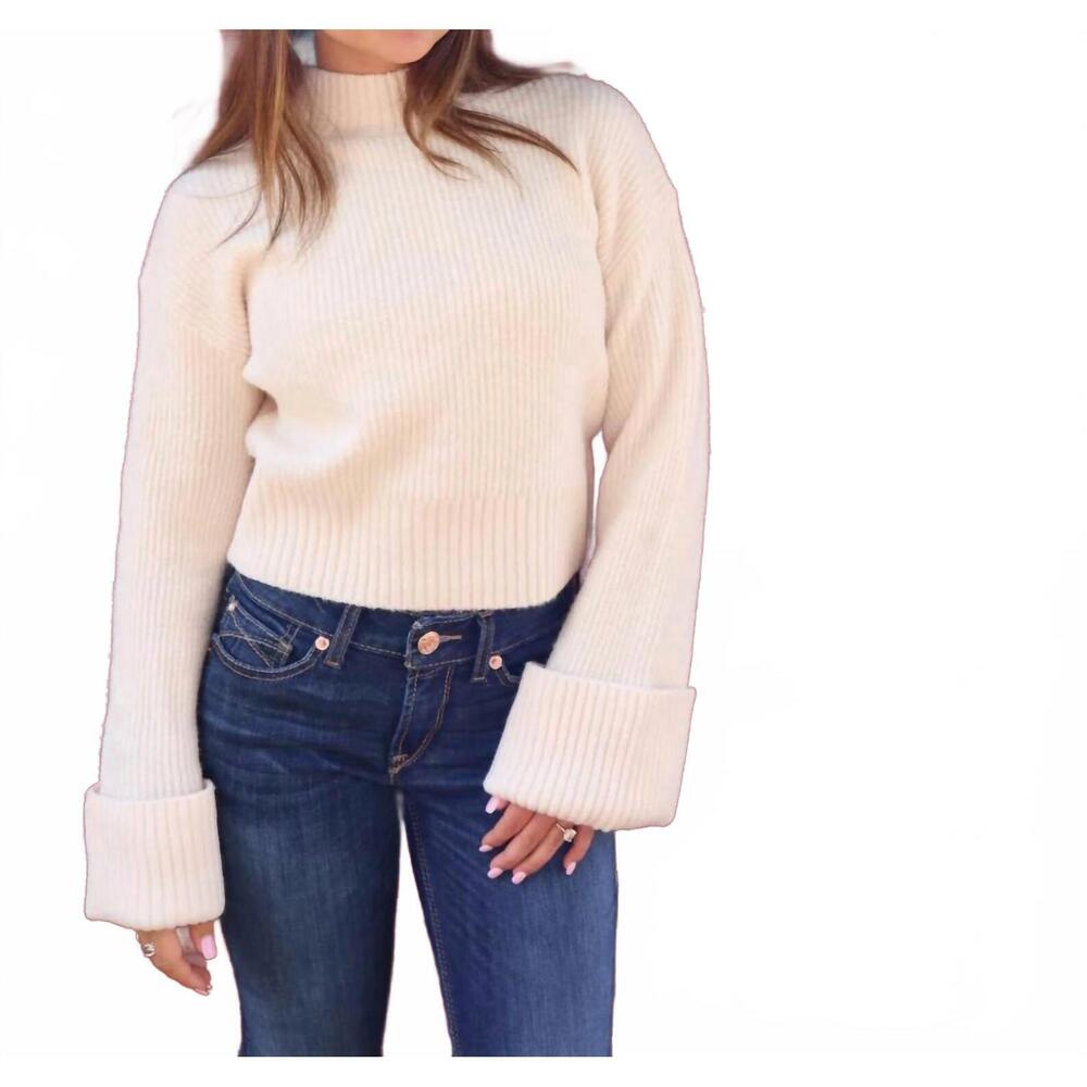 NEW SAGE THE LABEL mock neck foldover sleeve sweater in cream